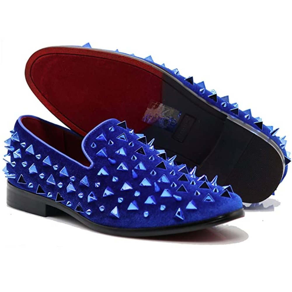 Men's Vintage Spike Dress Loafers Slip On Fashion Shoes Classic Tuxedo 09 sd blu